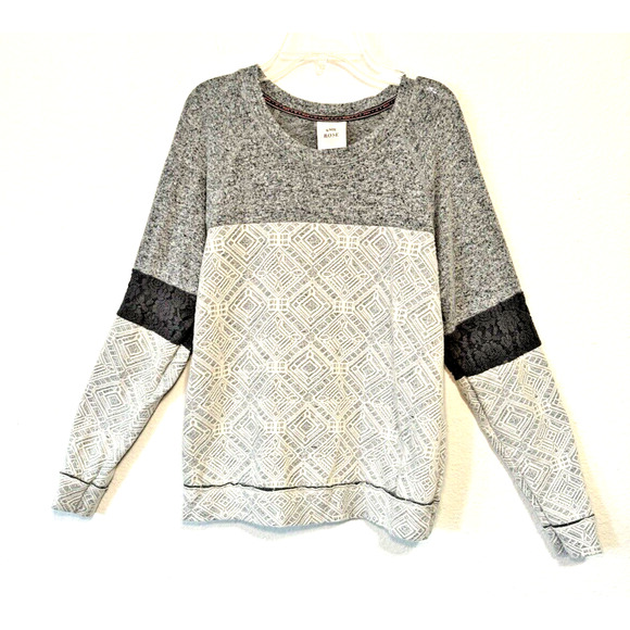 Knox Rose Cozycore Geometric Patterned Sweater‎ Lace Detail Loungewear Boho - Picture 1 of 9